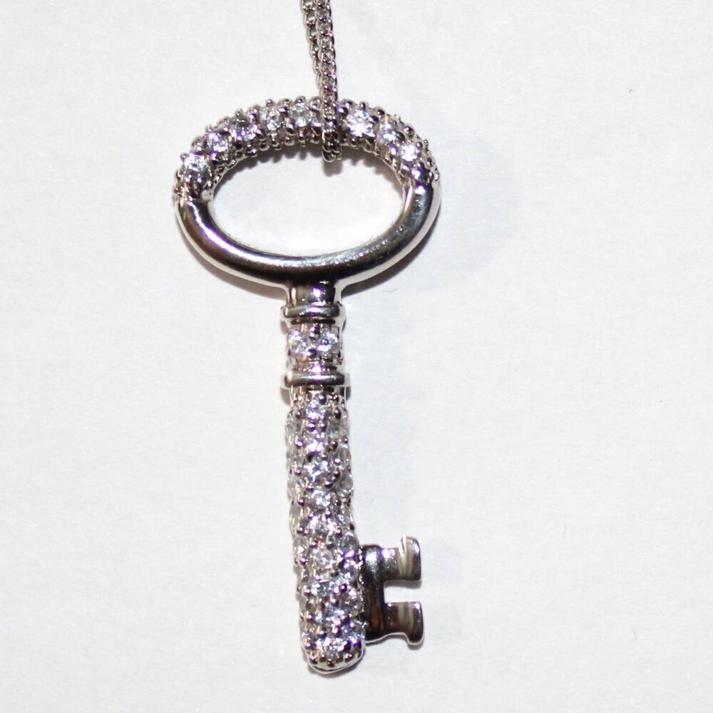 Sterling Silver Cubic Zirconia Key Necklace